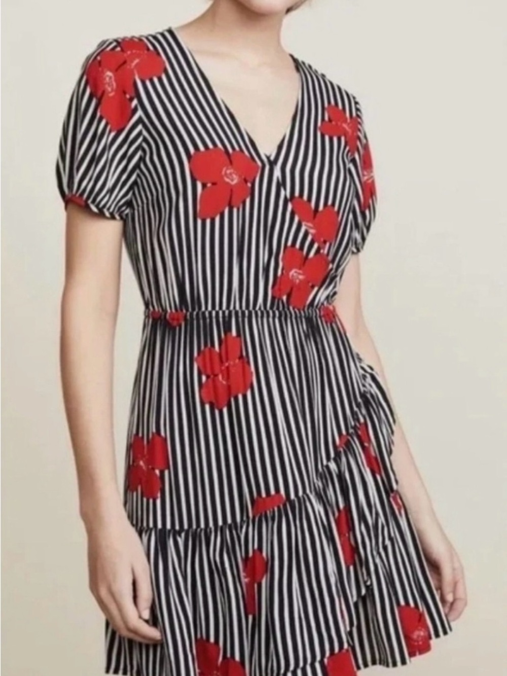 Madewell Candied Orchids Black & White Striped Short Sleeve Midi Dress